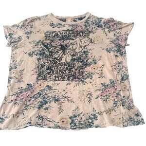 VTG Torrid Classic Fit Floral Butterfly Graphic Tee Short Sleeve Pink & Blue Wom